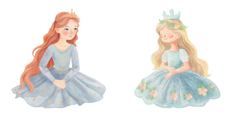 cute princess watercolour vector illustration