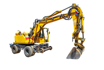 Yellow Bulldozer with shadow isolated on white