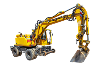 Yellow Bulldozer with shadow isolated on white