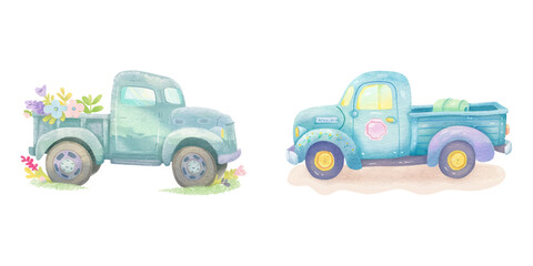 cute truck watercolour vector illustration