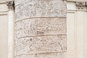 Trajan's Column Sculpted Detail in Rome, Italy