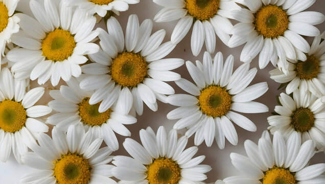 background of daisy flowers on white background, daisies for empty space for text