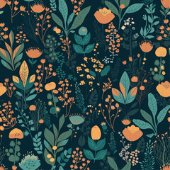 Seamless pattern with flowers and leaves for textile, wallpaper, print.