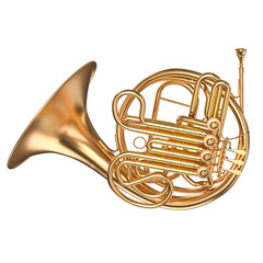 Golden french horn on white - 756475778