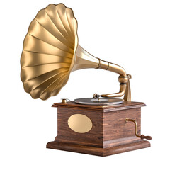 Vintage golden gramophone on white background - 756475798