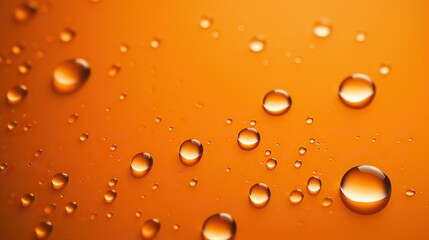 Fototapeta na wymiar Clear water drops on orange background. Background texture concept