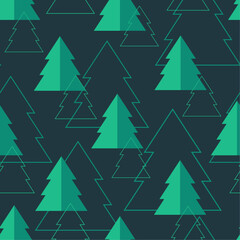 Obraz premium Green christmas trees on dark background. Vector seamless pattern. Best for textile, wallpapers, wrapping paper and seasonal decoration.
