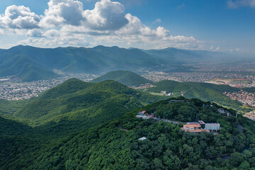 San Bernardo hill with the city of Salta behind seen from a drone.