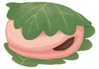 ピンク色の柏餅　二つ折り