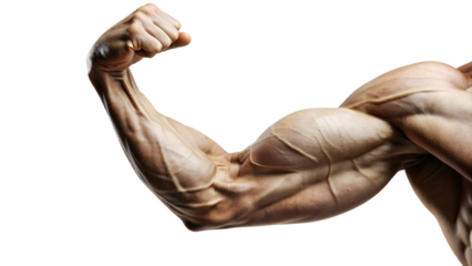 Isolated torso of a strong man with muscular arms and hands, representing health, fitness, and beauty