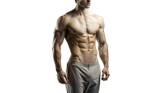 Muscular man with bare chest and strong physique