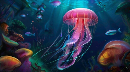 jellyfish background in ink color abstract background of the jellyfish wondering under the sea water abstract background 