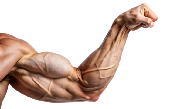 Isolated torso with clenched fist, fingers, and arm symbolizing human strength, pain, and determination in sports and medicine