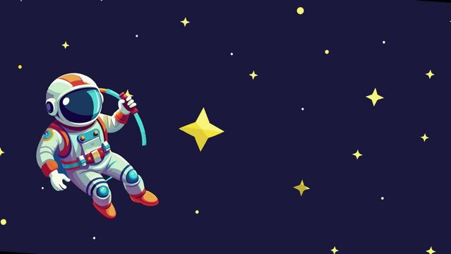 flying astronaut in outer space, cyclic animation, cartoon