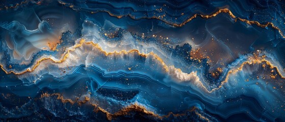 The abstract ocean is a work of art that incorporates marble swirls and ripples along with gold powder in the form of a green background. - obrazy, fototapety, plakaty