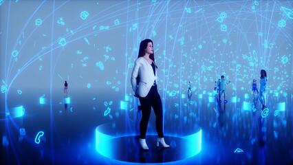 People in global digital space. Communication and future concept. 3d rendering.