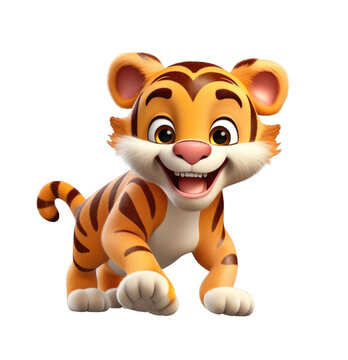 A cartoon tiger is smiling and looking at the camera