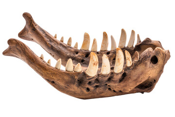 Dinosaur jaw bone fossil on transparent background