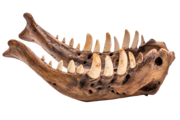 Dinosaur jaw bone fossil on transparent background