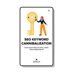 search seo keyword cannibalization vector. computer concept, fish traffic, data blue search seo keyword cannibalization web flat cartoon illustration