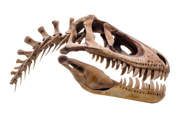 Dinosaur head skeleton fossil on transparent background