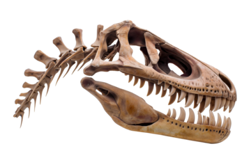Dinosaur head skeleton fossil on transparent background