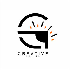 Eye logo design with sunrise concept and letter G.