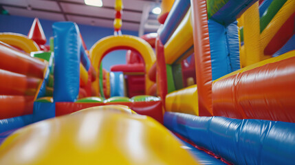 Fototapeta na wymiar Inflatable bouncy castle at an indoor playroom