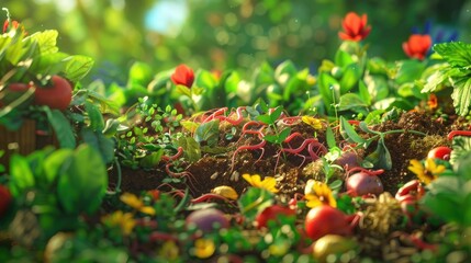 Composting and waste management in a fun, animated environment, worms turning waste into gold