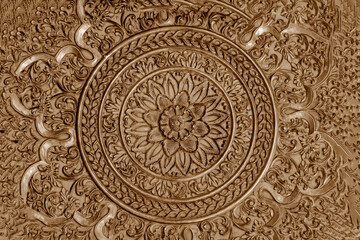 Gold oval decorative carved bronze metal floral pattern background