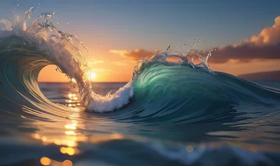 Fototapeten Water wave beach with sun light  © big bro