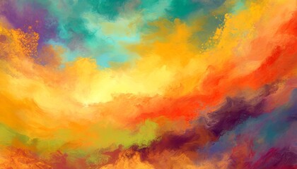 abstract background design in colorful orange gold yellow purple blue green and red colors an texture sunset clouds or sunrise painting or illustration concept