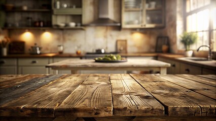 natural wooden table in the house - obrazy, fototapety, plakaty