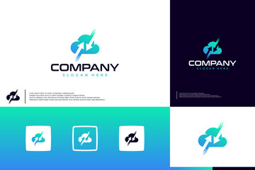 digital cloud logo , arrow , technology , logo design template.