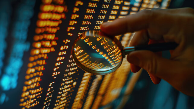 A person using a magnifying glass zooms in on a screen.