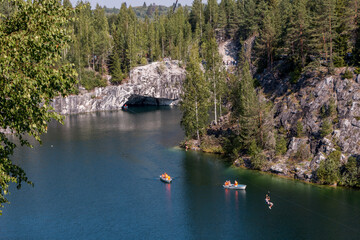 Naklejka premium Marble canyon in the mountain park of Ruskeala, Karelia, Russia. Beautiful nature landscape