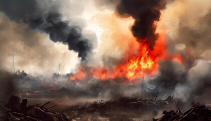 battlefield smokes and disaster scenario background
