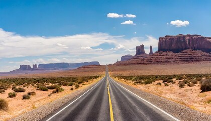 Fototapeta na wymiar breathtaking landscape road in a desert valley background 16 9 widescreen backdrop wallpapers