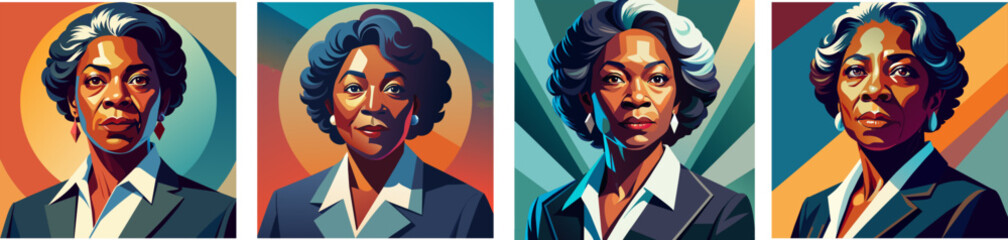 Portrait of a senior confident black businesswoman. African American flat vector illustration