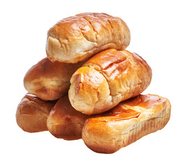 Stacked freshly baked bread loaves isolated on white background convey homemade goodness and culinary baking.