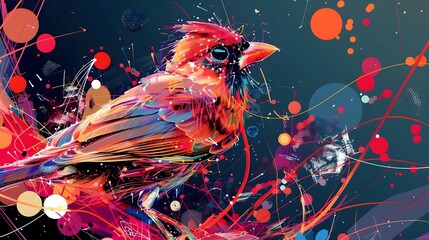 Artistic Bird Illustration with Abstract Splatters, Creative Wildlife