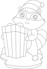 Racoon Christmas Santa hat Animal Vector Graphic Art Illustration