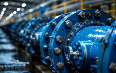 Water pump valves ensure clean water supply in power substations, servicing vast industrial estates with essential pipes and fittings. - obrazy, fototapety, plakaty
