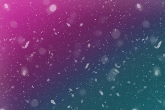 Abstract white bokeh texture on colorful blurred holiday background Photo overlay defocused vintage lights backdrop. Illustration for Christmas and New year design with snowfall, night city lightening