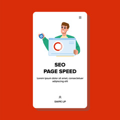 website seo page speed vector. optimization google, optimize isometric, site load website seo page speed web flat cartoon illustration