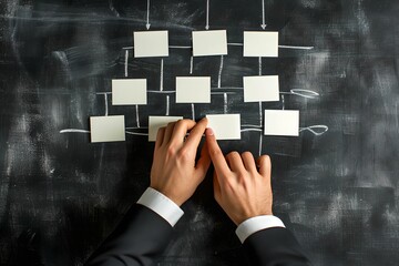 Collaborative Project Management Session, project manager, organizing, index cards, blackboard