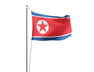 North Korea national flag waving isolated on white background.