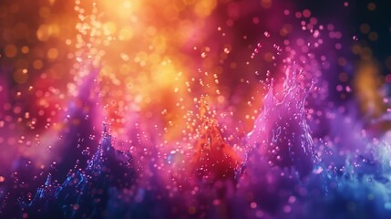 Vibrant hues swirl in a mesmerizing dance, as computer-generated particles flow gracefully in a...