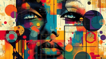Contemporary abstract posters featuring vibrant vector illustrations of youth for art and music festivals, with modern backgrounds and eclectic geometric shapes.