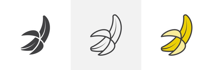 Peeled Banana Isolated Line Icon Style Design. Simple Vector Illustration